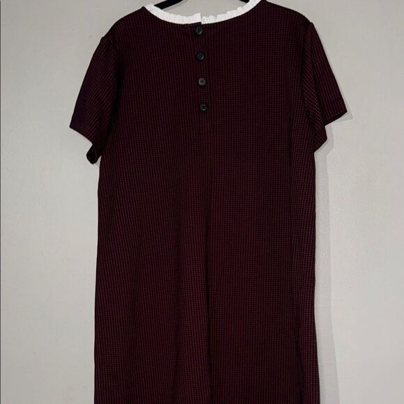 LOFT Burgundy Checked Dress with Ruffled Ivory Collar - Picture 13 of 13